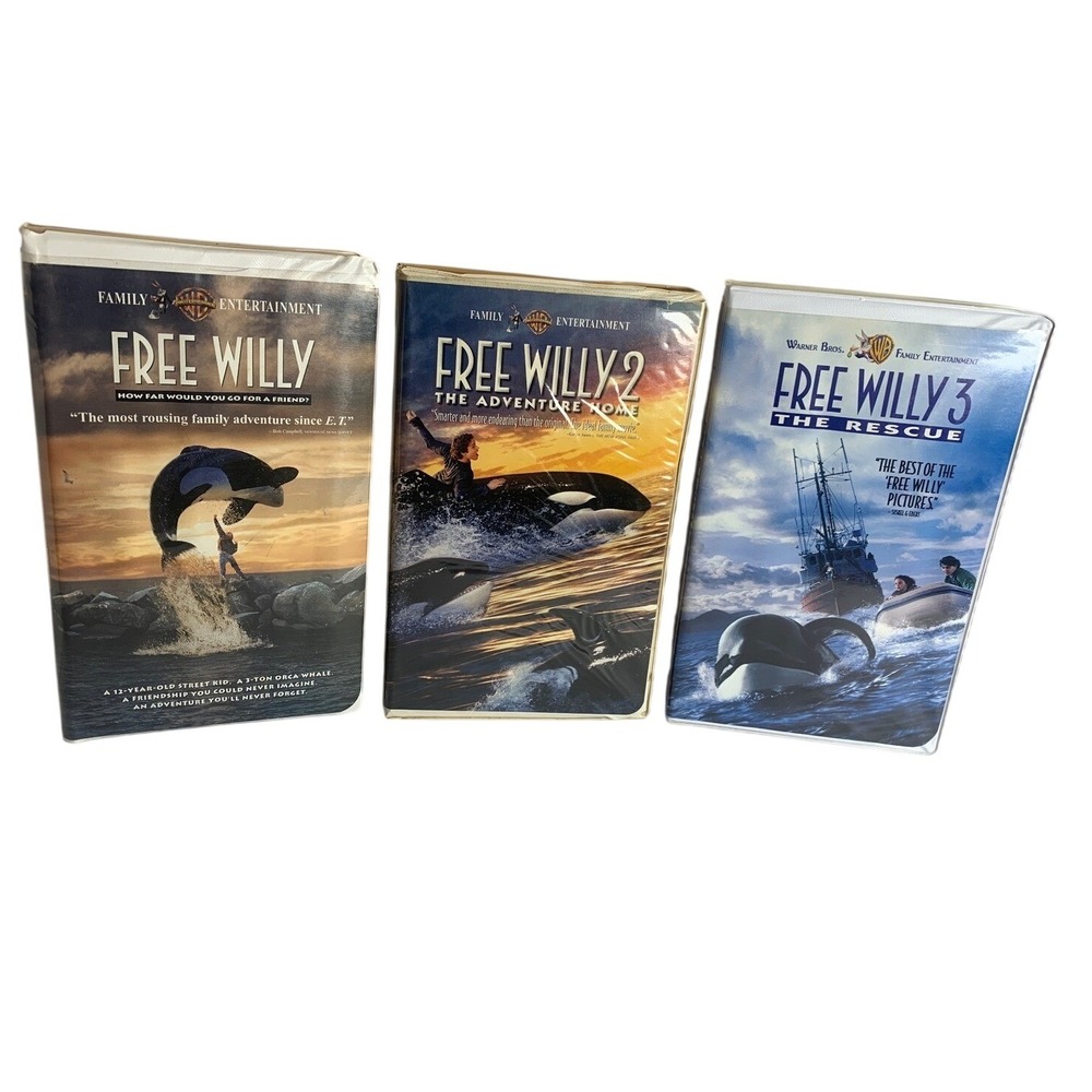 Free Willy VHS Trilogy Set 1 2 3 Warner Bros Family Entertainment Orca Movie Lot